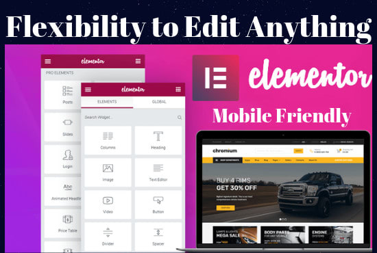 Mobile-friendly Elementor interface showcasing flexibility for editing various elements easily.