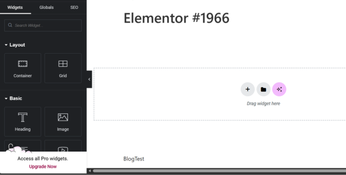 Elementor page displayed in the editor, showcasing layout and design options for website customization.