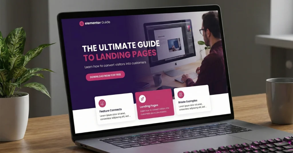 Ultimate guide to landing pages using Elementor, showcasing design tips and best practices for effective conversions.