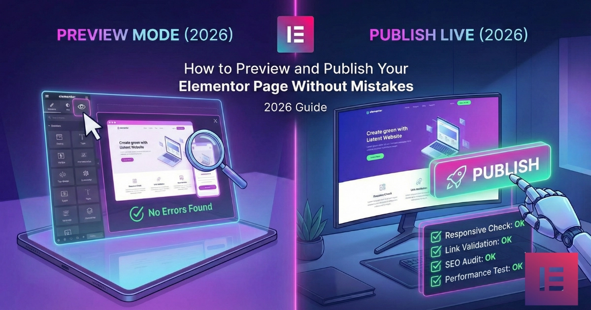 Image showing steps to preview and publish an Elementor page correctly, ensuring no mistakes are made during the process.
