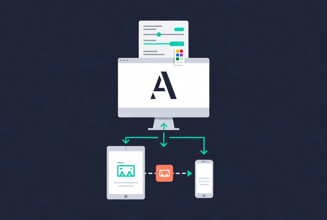 Diagram of Elementor responsive settings cascading from desktop to tablet and mobile