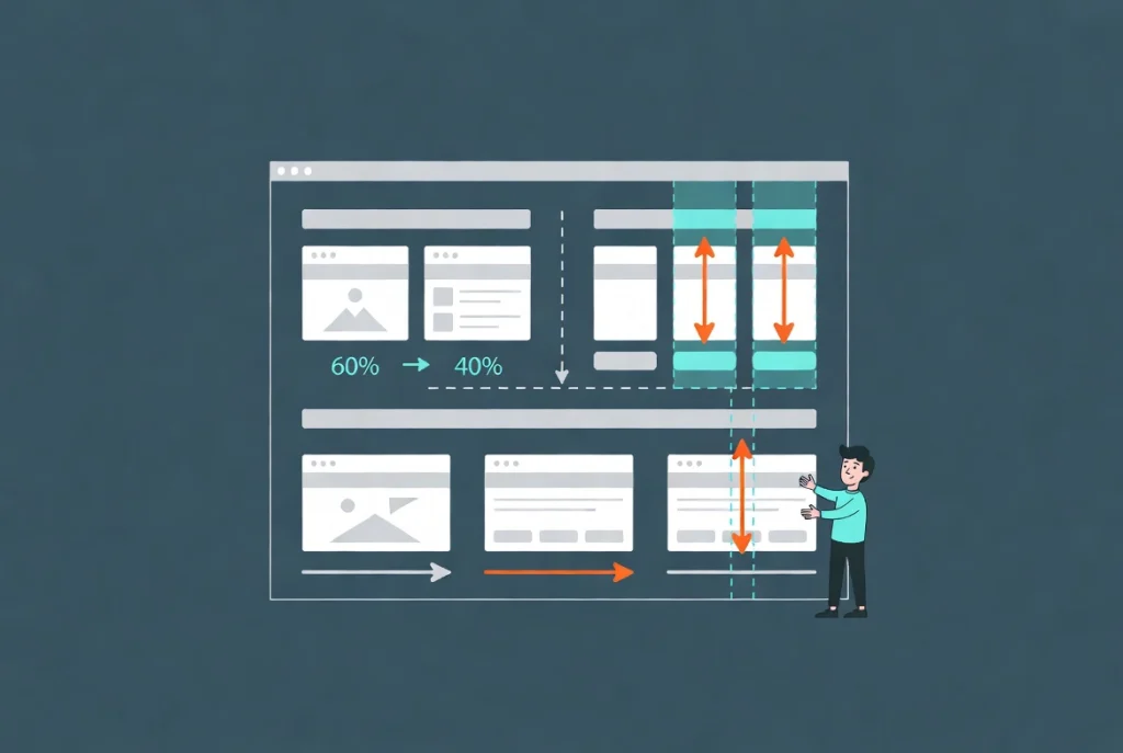 Elementor columns dividing content horizontally inside webpage sections with adjustable widths and vertical alignment