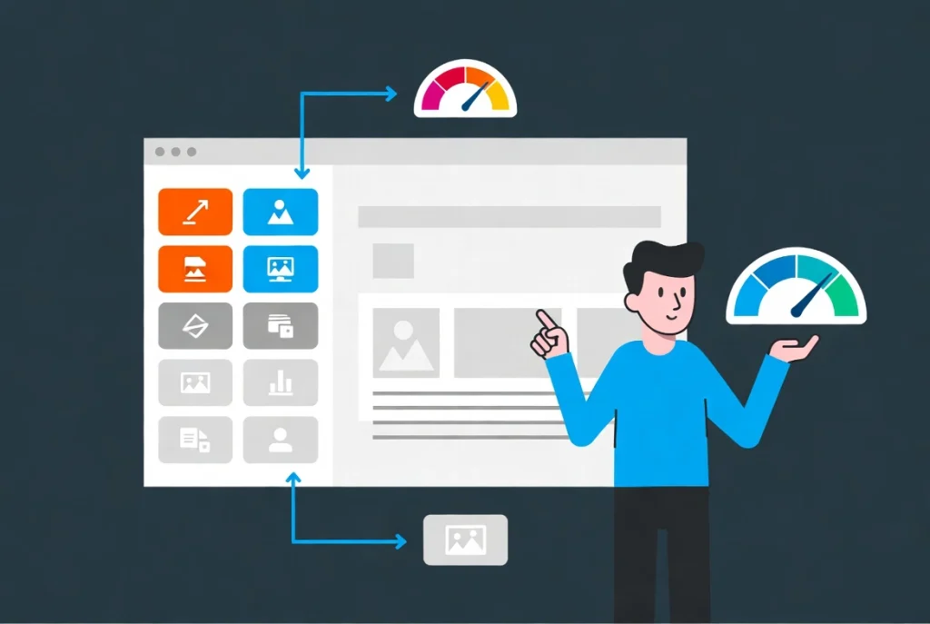 Optimized Elementor editor panel with disabled unused widgets and performance indicators