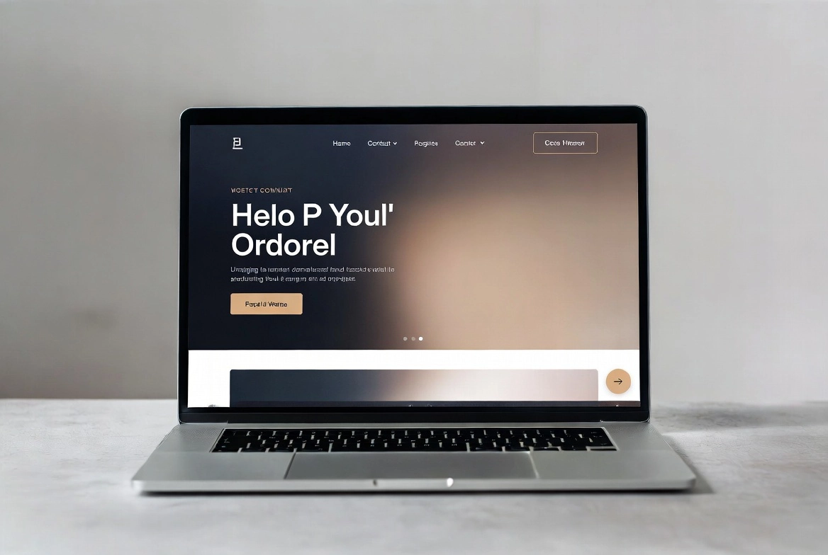 Laptop centered on clean studio background displaying service website landing page
