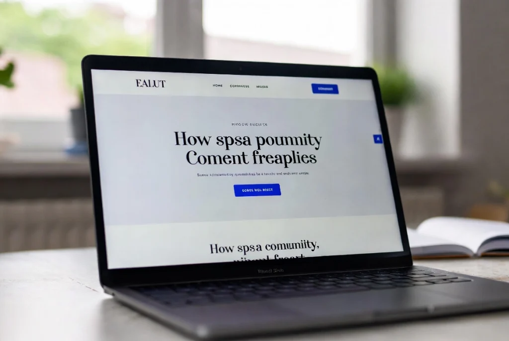 Modern website design with clean colors and fonts displayed on laptop in home office