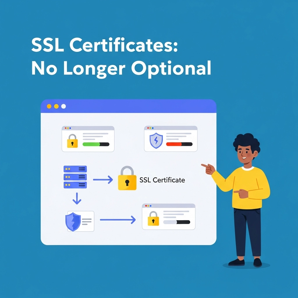 Illustrative diagram showing the workflow of SSL certificates securing server data and web browser connections.