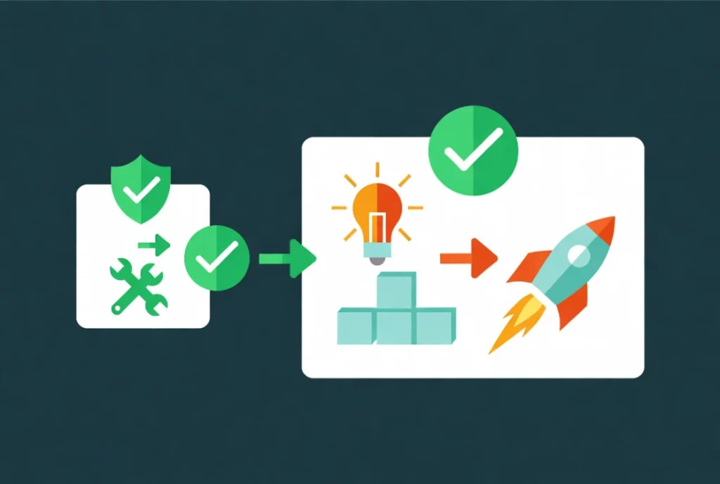 Flat vector illustration comparing minor and major WordPress core updates with icons on teal background