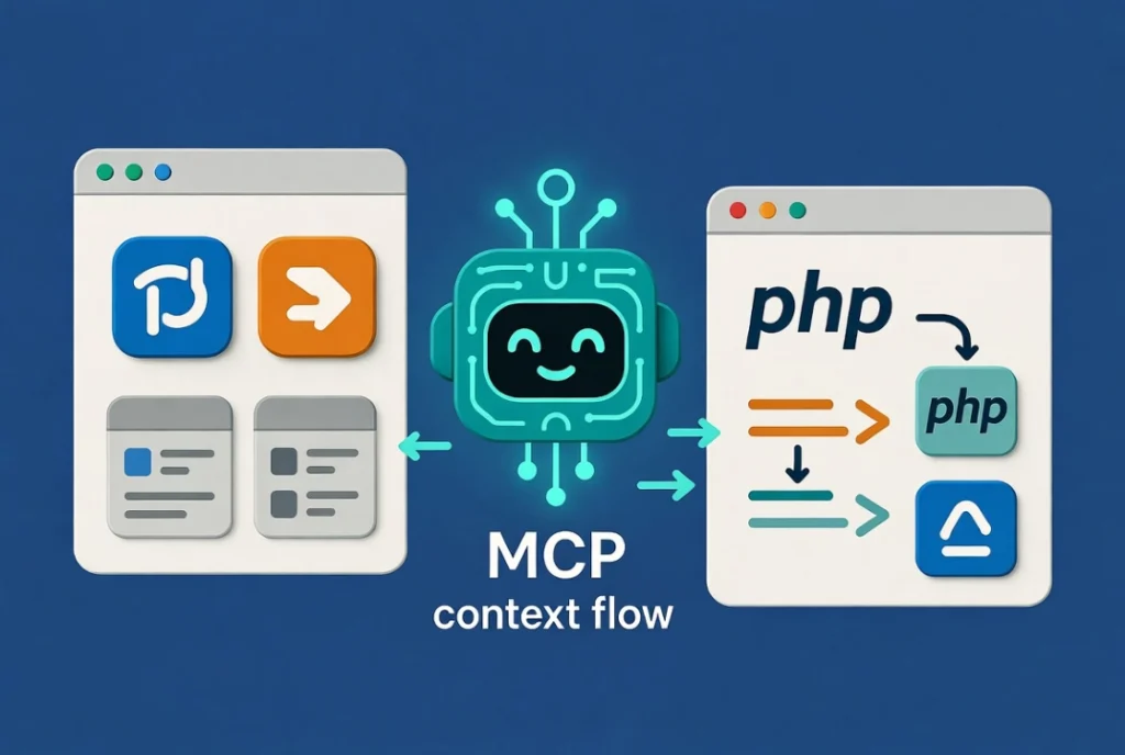 AI code generation tool workflow for WordPress showing context awareness from site environment to clean code output