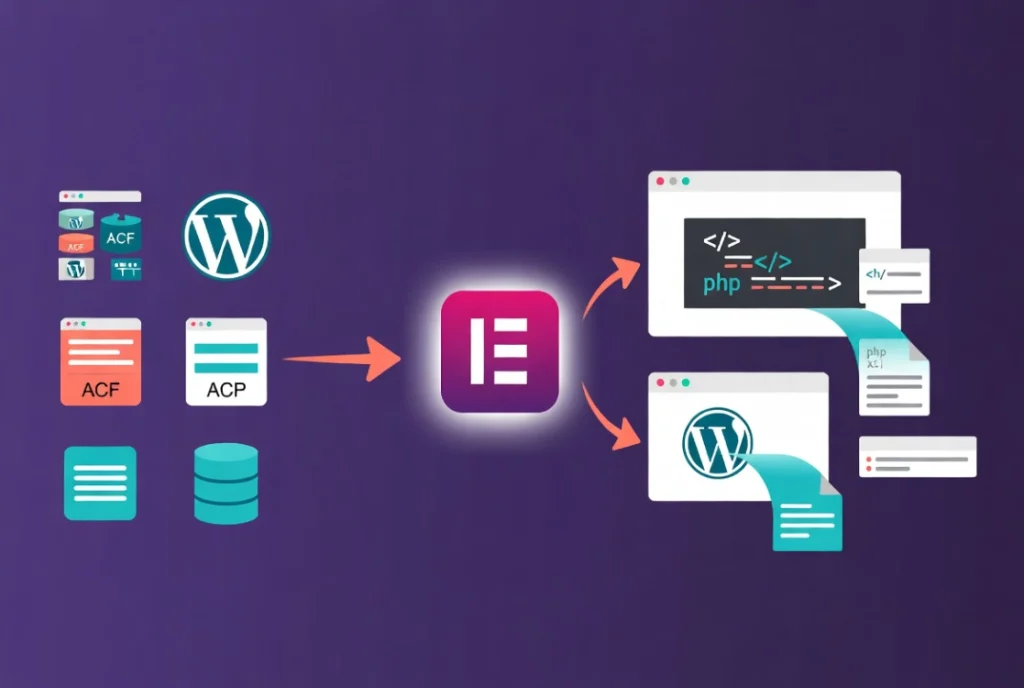 Standalone AI framework workflow for WordPress showing site context awareness to accurate native code generation