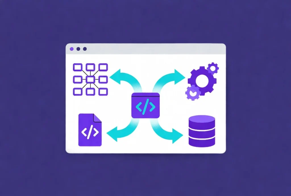 Claude MCP integration with WordPress showing workflow arrows for code refactoring database access and security auditing