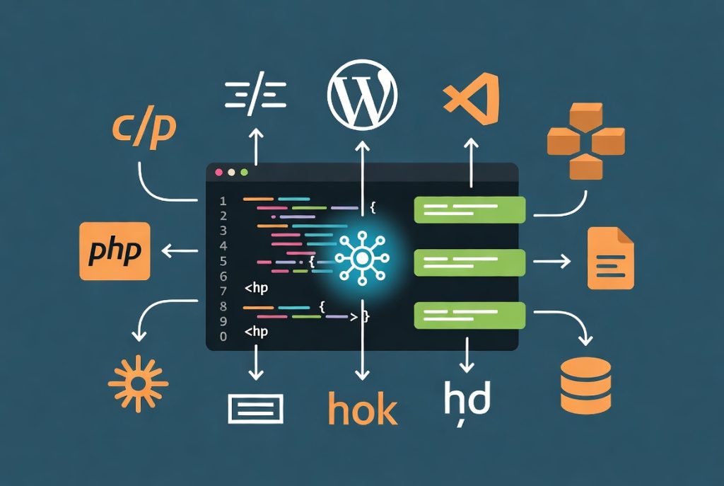 GitHub Copilot providing inline code suggestions inside VS Code editor for WordPress PHP development