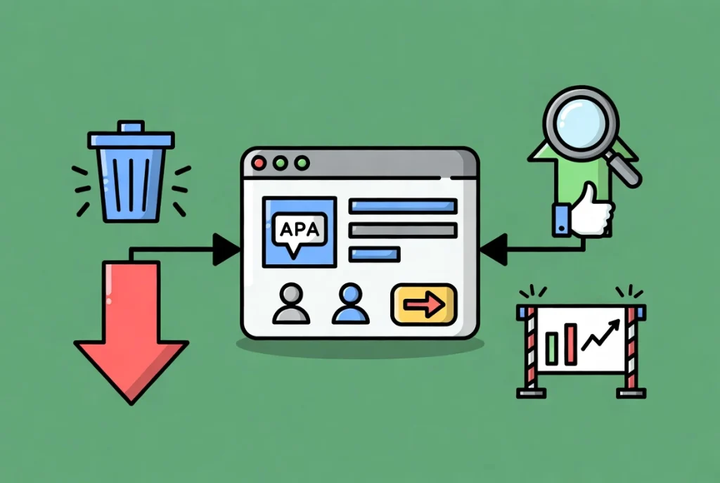 WordPress page with comment section workflow arrows showing positive SEO and user experience benefits versus negative spam impacts