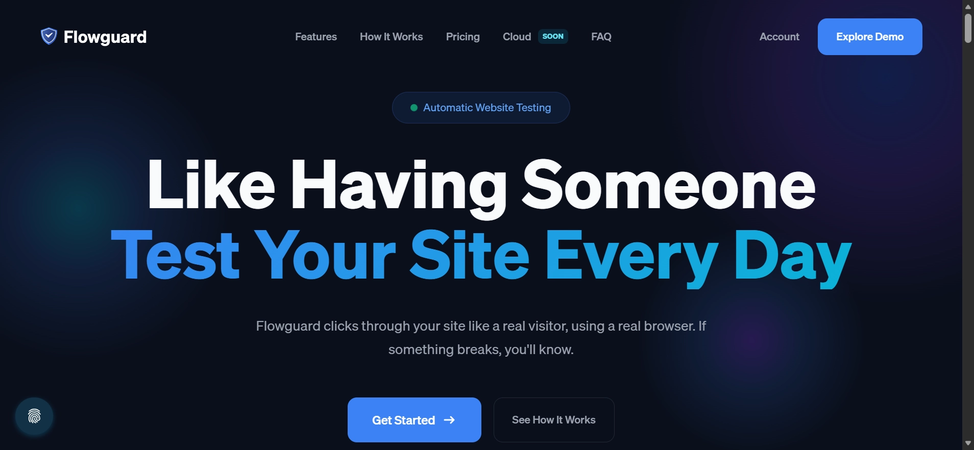 Flowguard website describing automated WordPress browser testing