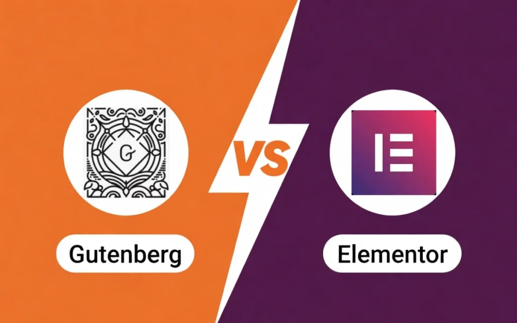 Professional Gutenberg vs Elementor comparison graphic for WordPress page builders