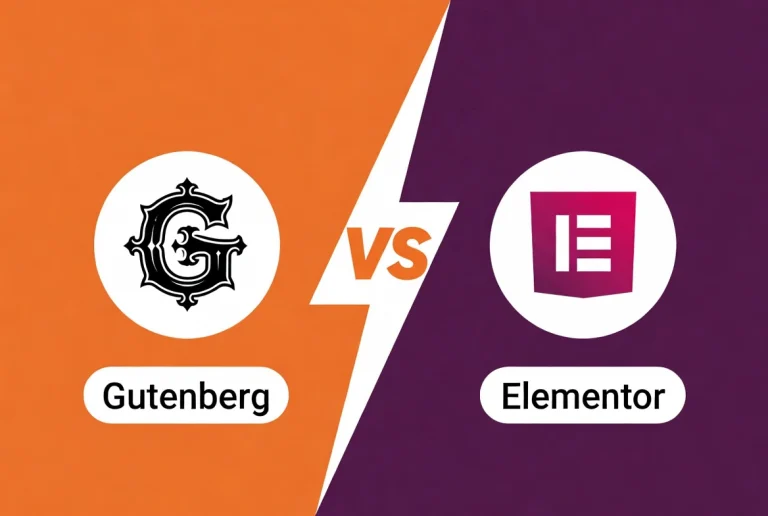 Professional Gutenberg vs Elementor comparison graphic for WordPress page builders