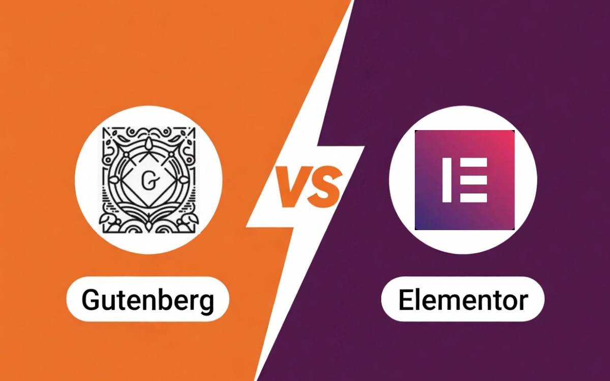 Professional Gutenberg vs Elementor comparison graphic for WordPress page builders