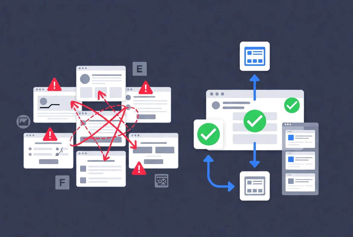 Illustration comparing manual WordPress checks with automated testing