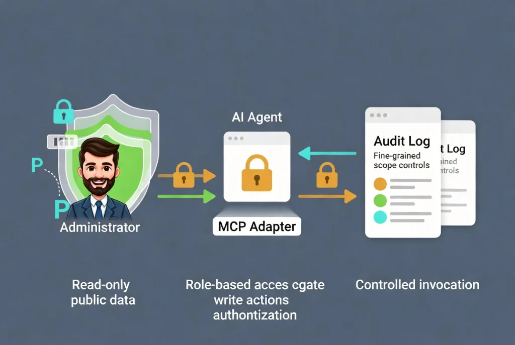 AI agent accessing WordPress capabilities through secure permission layers