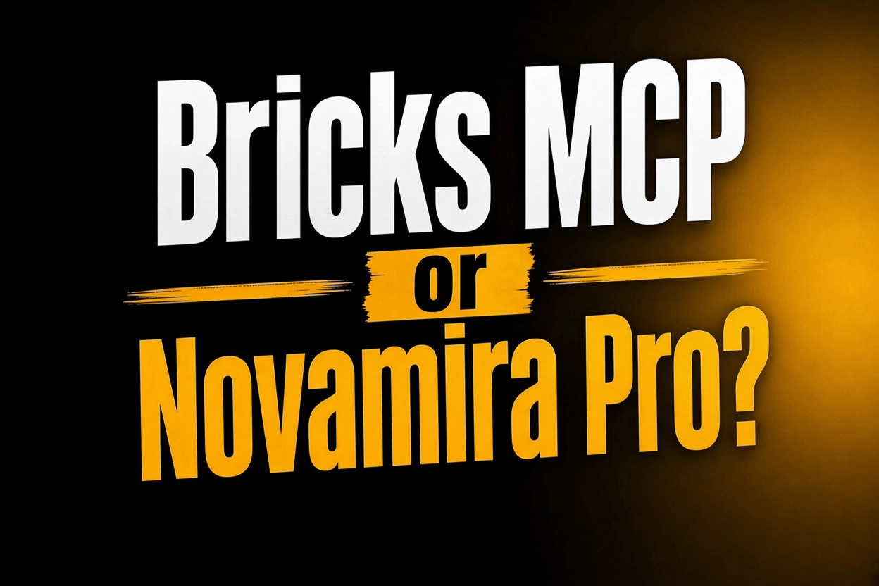 Bricks MCP or Novamira Pro bold text choice on black yellow gradient