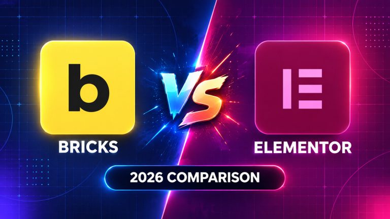 Bricks vs Elementor comparison with both page builders shown side by side