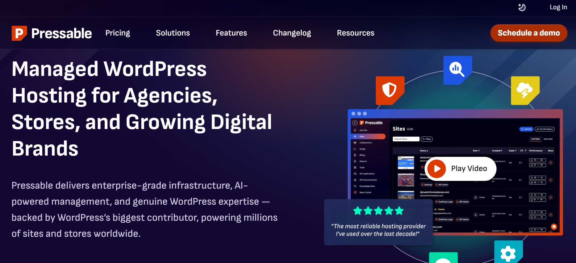 Pressable managed WordPress hosting page for agencies, stores, and growing digital brands