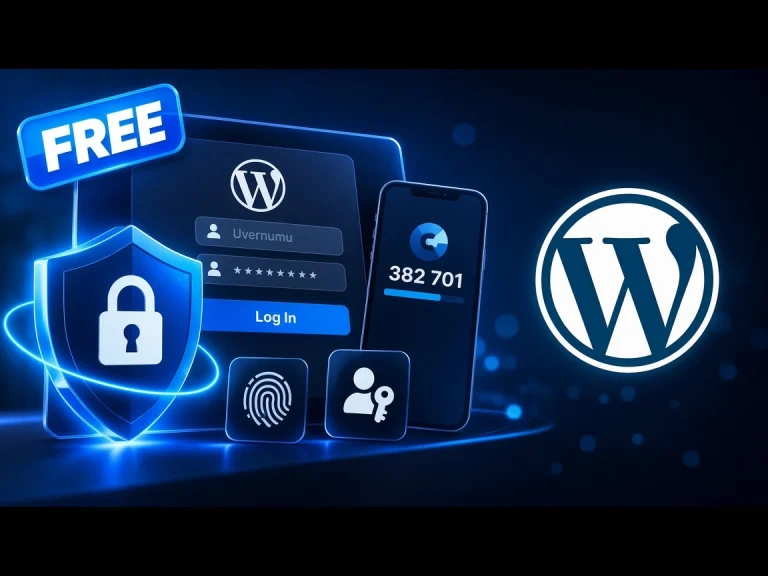 WordPress login interface with shield lock icons and official logo replacing presenter